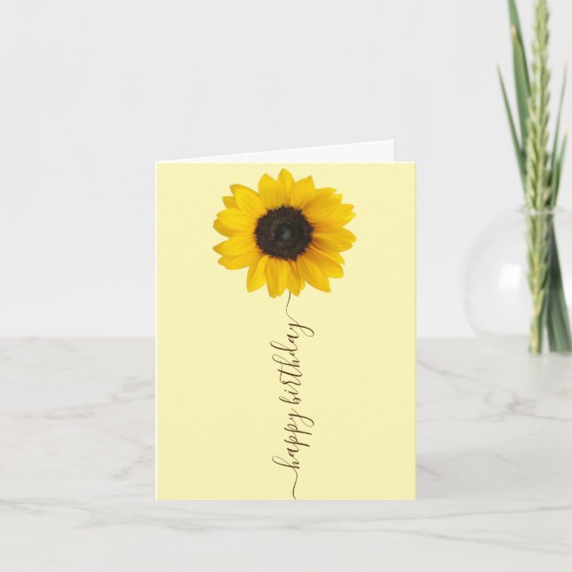 Bright Sunflower on Yellow Birthday Greeting Card (Front)