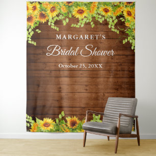 Bright Sunflower Rustic Wood Photo Booth Backdrop Tapestry