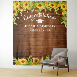 Bright Sunflower Rustic Wood Photo Booth Backdrop Tapestry