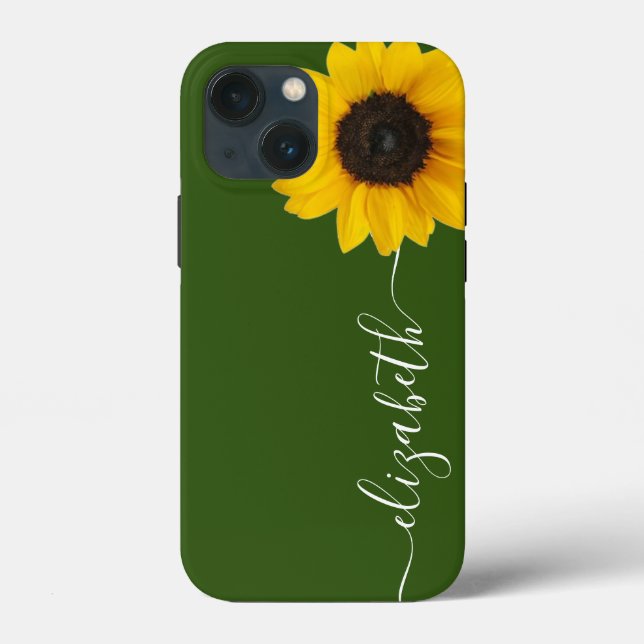 Bright Sunflower Script Stem Name Green Phone Case (Back)