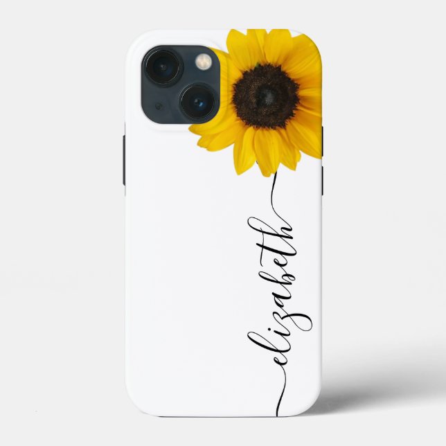 Bright Sunflower Script Stem Name iPhone Case (Back)