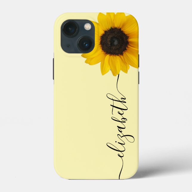 Bright Sunflower Script Stem Name iPhone Case (Back)