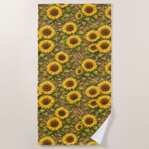 Bright Sunflower Seamless Repeat Pattern Beach Towel
