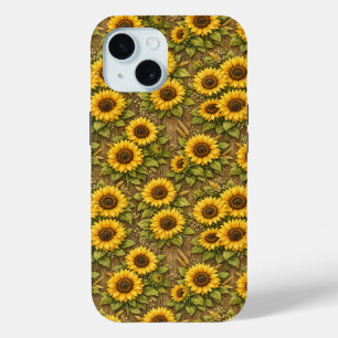 Bright Sunflower Seamless Repeat Pattern iPhone 15 Case