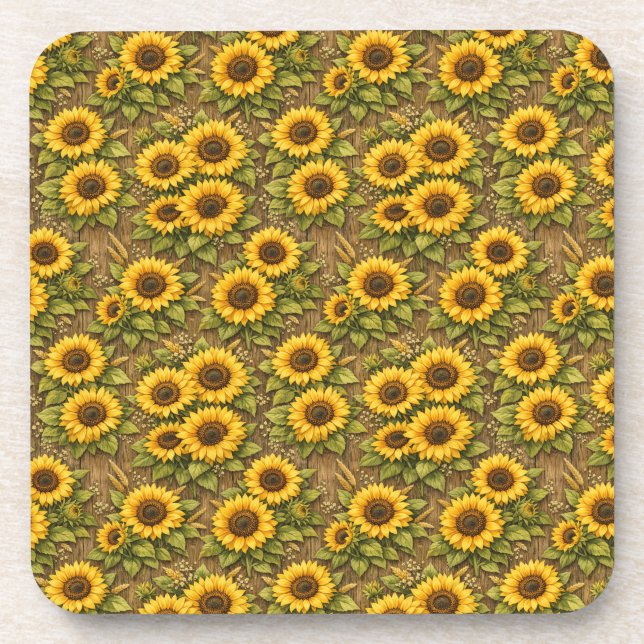 Bright Sunflower Seamless Repeat Pattern Coaster (Front)