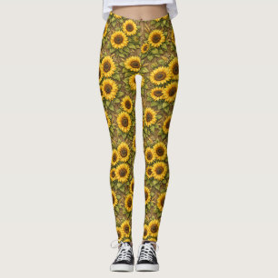 Bright Sunflower Seamless Repeat Pattern Leggings