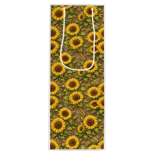 Bright Sunflower Seamless Repeat Pattern Wine Gift Bag (Front)