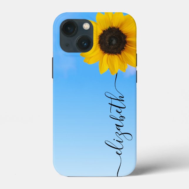 Bright Sunflower Sky Script Stem Name Phone Case (Back)