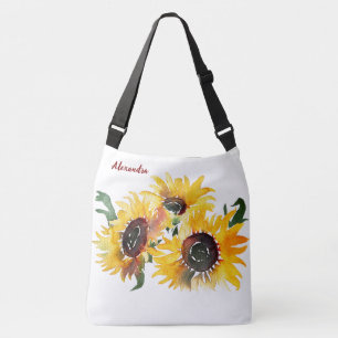 Bright Sunflower Watercolor Fabulous 50 named Crossbody Bag