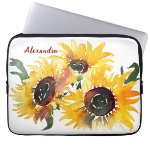 Bright Sunflower Watercolor Fabulous 50 named Laptop Sleeve