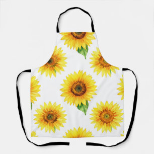 Bright Sunflower Watercolor Seamless Pattern Apron