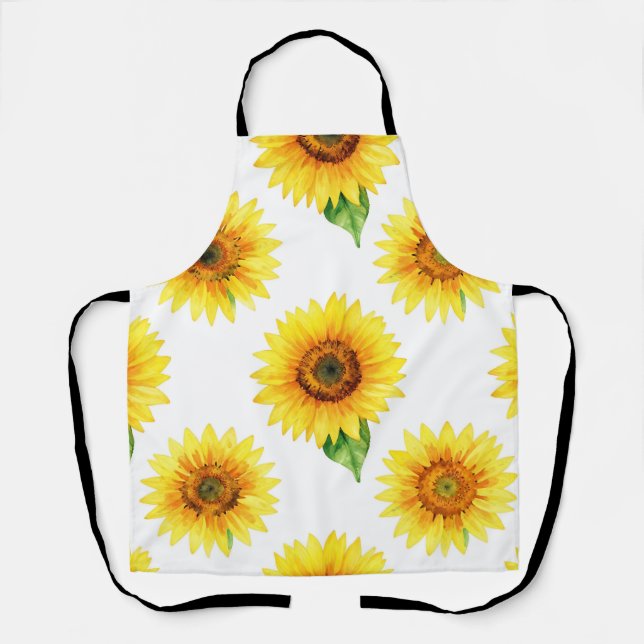 Bright Sunflower Watercolor Seamless Pattern Apron (Front)