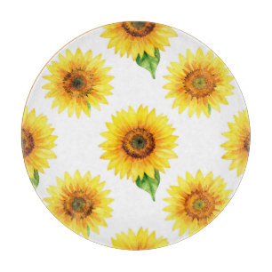 Bright Sunflower Watercolor Seamless Pattern Cutting Board