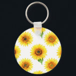 Bright Sunflower Watercolor Seamless Pattern Key Ring<br><div class="desc">Radiant joy in full bloom! This cheerful,  hand-painted watercolor pattern bursts with large,  golden sunflowers against crisp white,  each bloom detailed with warm amber centers,  soft petals,  and fresh green leaves. A timeless,  uplifting floral design that brings instant summer happiness and sunshine vibes.</div>