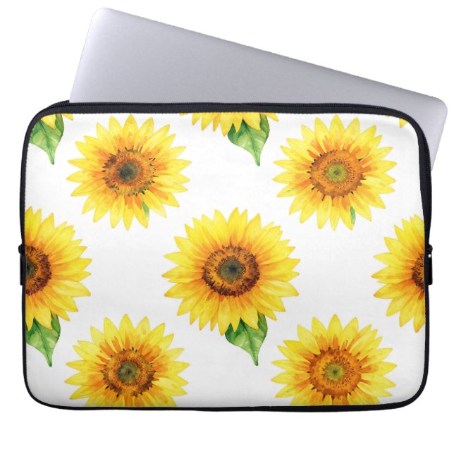 Bright Sunflower Watercolor Seamless Pattern Laptop Sleeve (Front)