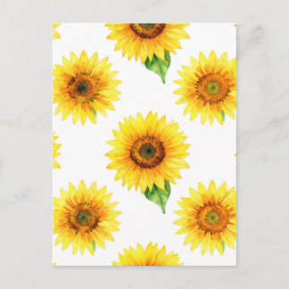 Bright Sunflower Watercolor Seamless Pattern Postcard