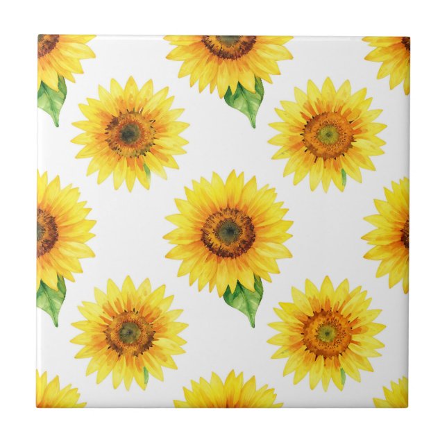 Bright Sunflower Watercolor Seamless Pattern Tile (Front)