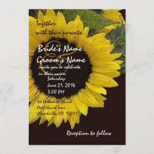Bright Sunflower Wedding Metallic Invitation