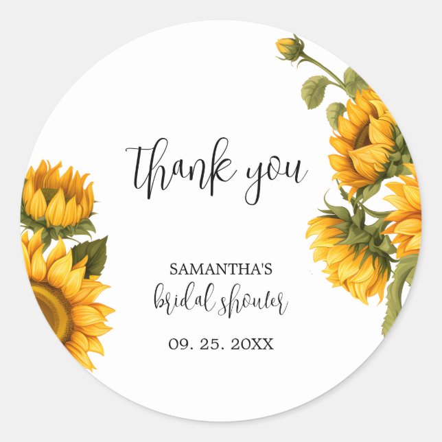 Bright sunflowers Bridal Shower Classic Round Sticker (Front)