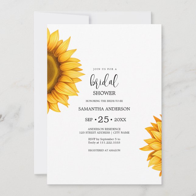 Bright sunflowers Bridal Shower minimalist Invitation (Front)