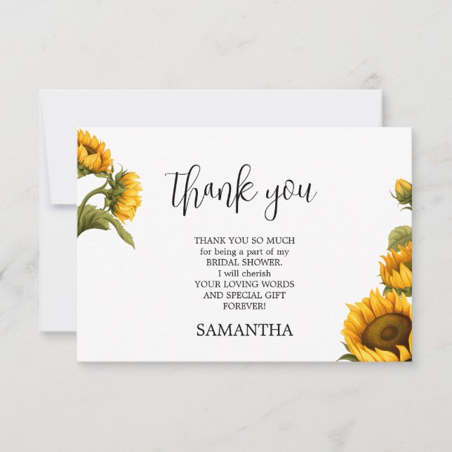 Bright sunflowers Bridal Shower minimalist Thank You Card (Front)