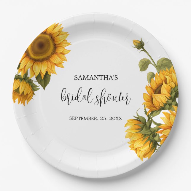 Bright sunflowers Bridal Shower Paper Plate (Front)