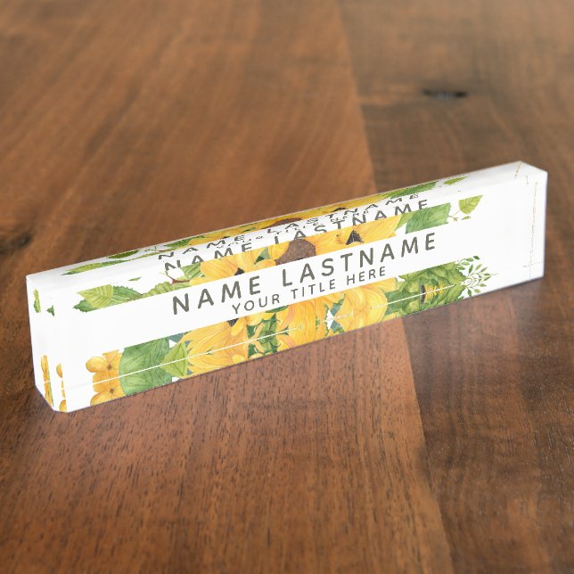 Bright Sunflowers Floral Botanical White Title Nameplate (Side)