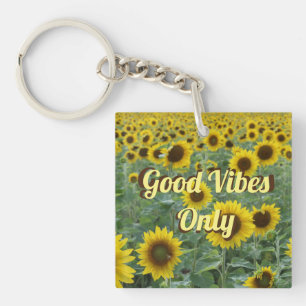 Bright Sunflowers Good Vibes Only Key Ring