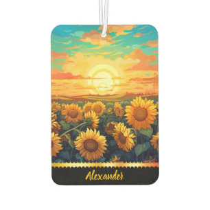 Bright sunflowers in golden sunlight car air freshener
