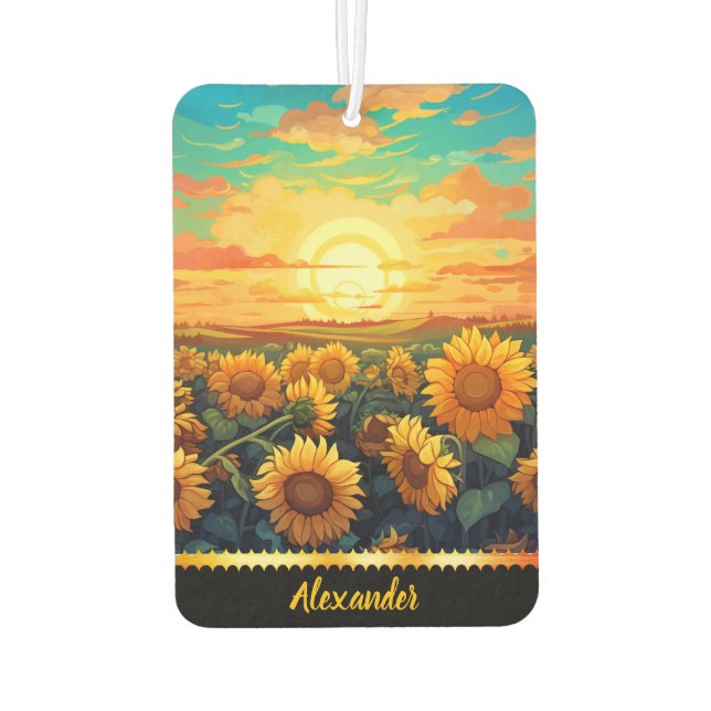 Bright sunflowers in golden sunlight car air freshener (Back)