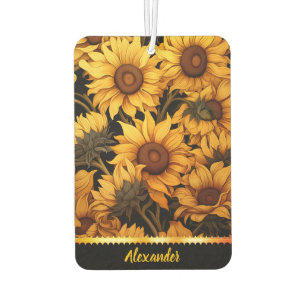 Bright sunflowers in golden sunlight car air freshener