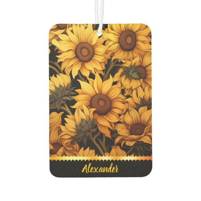 Bright sunflowers in golden sunlight car air freshener (Back)