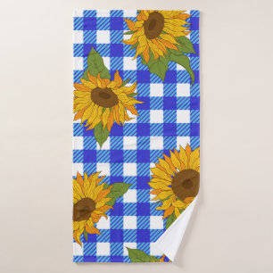 Bright sunflowers on a chequered background. Vinta Bath Towel