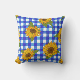 Bright sunflowers on a chequered background. Vinta Cushion