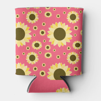 Bright Sunflowers on Pink Can Cooler