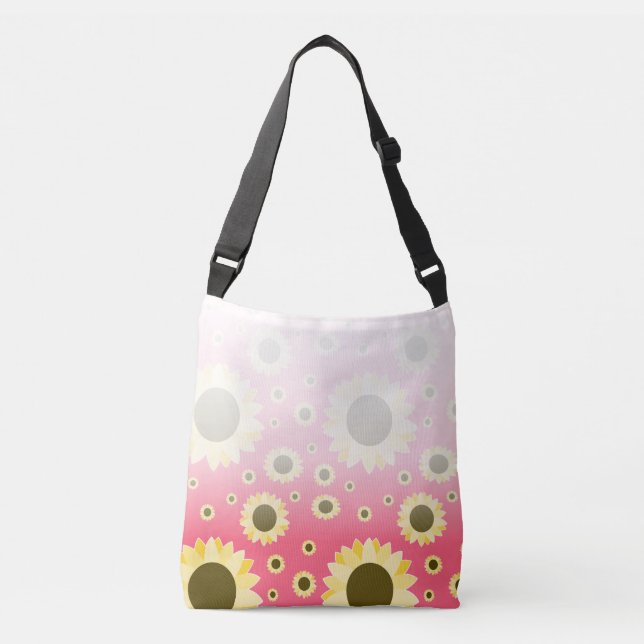 Bright Sunflowers on Pink Crossbody Bag (Front)