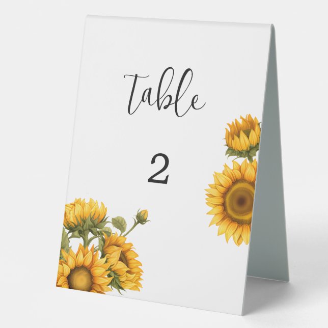 Bright sunflowers wedding table number (Front)