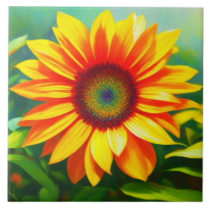 bright sunny colourful sunflower country art tile