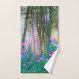 Bright Sunrise with Pink Coneflowers in My Garden Hand Towel