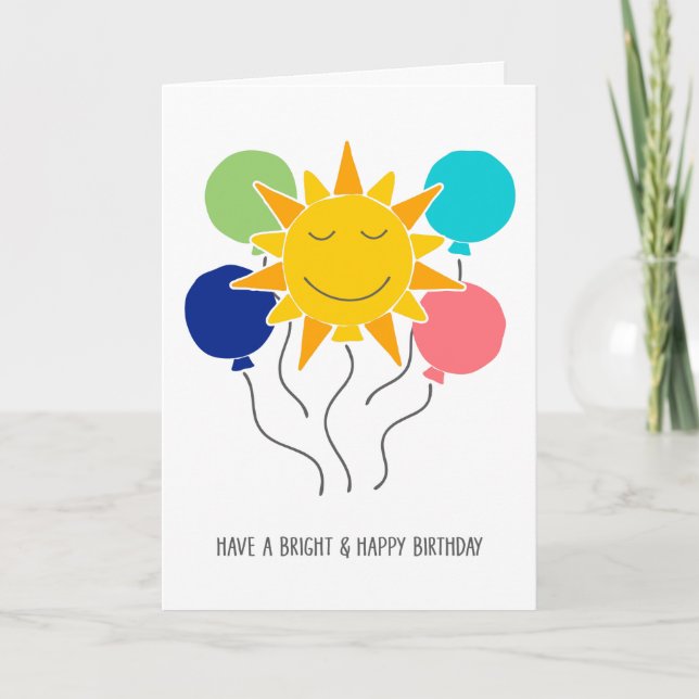 Bright Sunshine and Balloons Happy Birthday Card (Front)