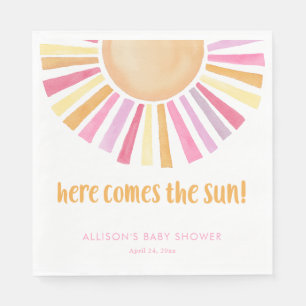 Bright sunshine here comes the sun baby shower napkin