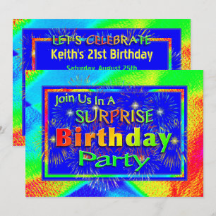 Bright Surprise Birthday Party Invitations
