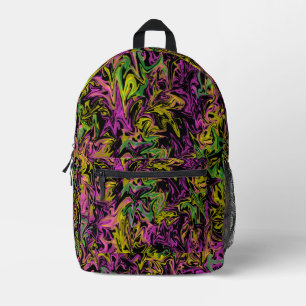 Bright Swirls of Pink Green Yellow Black Abstract Printed Backpack