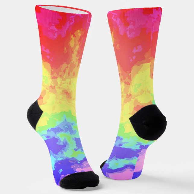 Bright Swirly Boho Hippie Trippy Groovy Rainbow Socks (Angled)