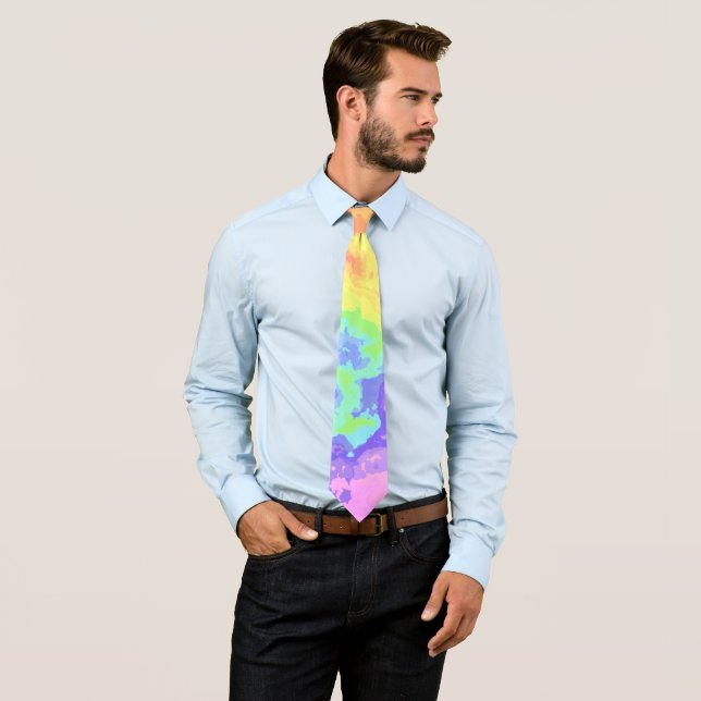 Bright Swirly Boho Hippie Trippy Groovy Rainbow Tie (In Situ)