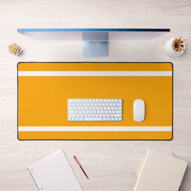 Bright Tangerine Orange White Edge Racing Stripes  Desk Mat (Office 1)