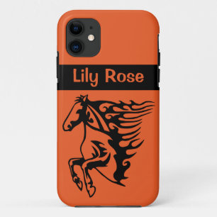 Bright Tangerine Pony Horse Bronco Steed Lineart iPhone 11 Case