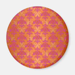 Bright Tangerine Tango Damask Orange Pink Magnet