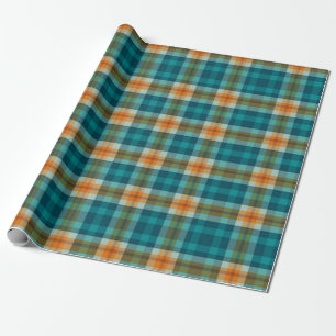Bright Tartan Plaid, Teal and Gold Wrapping Paper