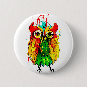 Bright tattoo ink owl colour painting 6 cm round badge